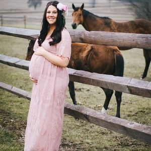 Muave Pink lace maternity dress